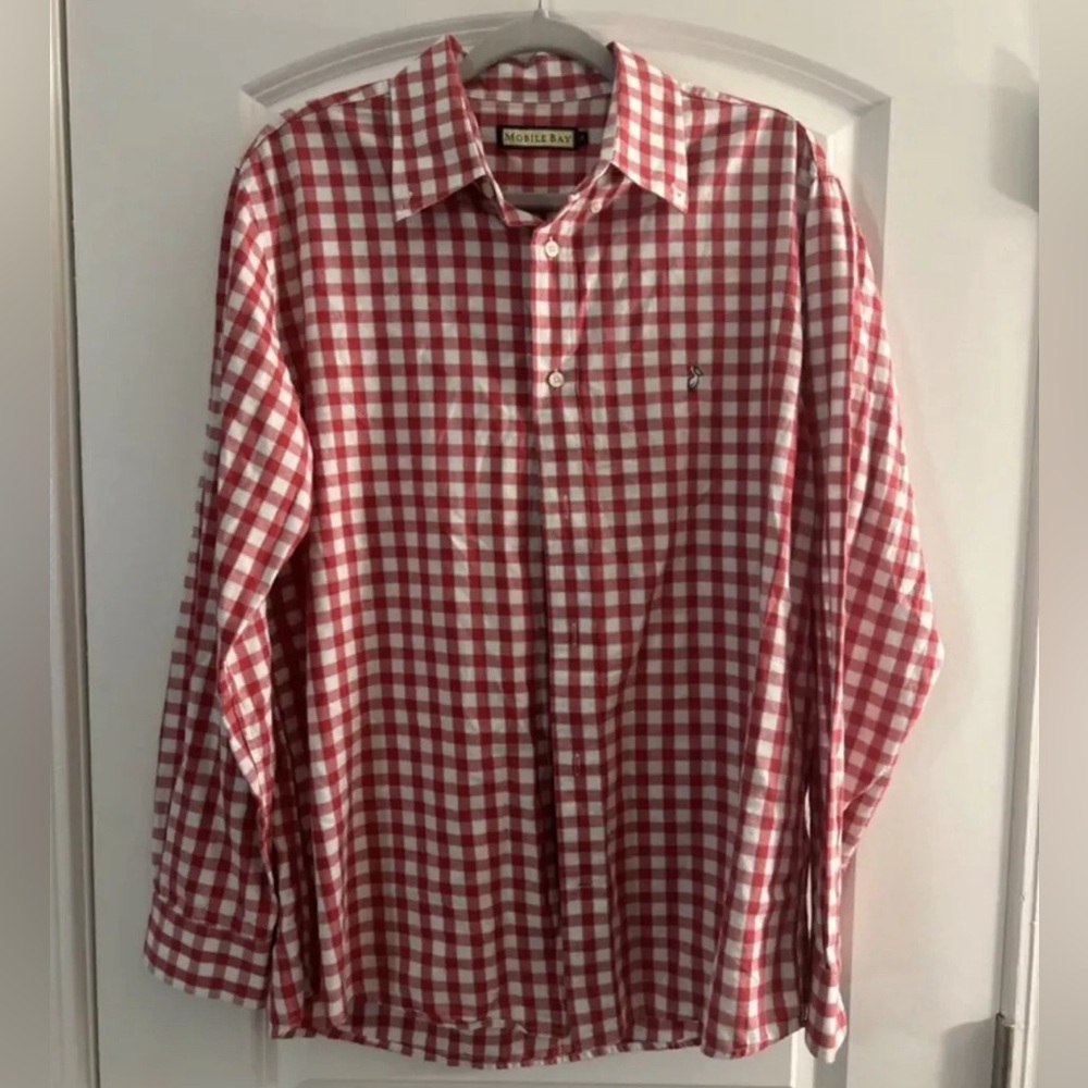Mobile Bay Mens Button Front Red Check Cotton L/S Shirt-  Size M